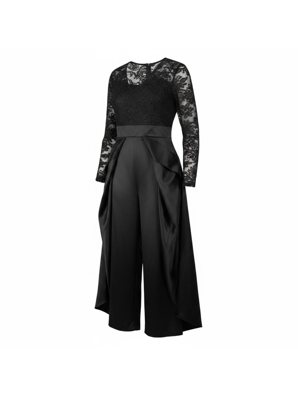 Black Lace Top and Satin Overlay Formal Jumpsuit Dress Ladies XL